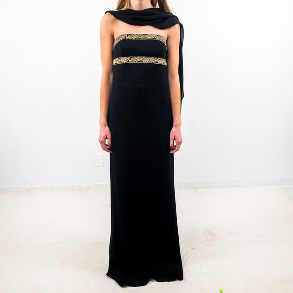 Marchesa 2 Silk Goddess Formal Maxi Gown Black - Picture 7 of 13